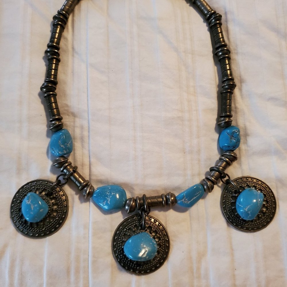 Blue and Pewter Necklace